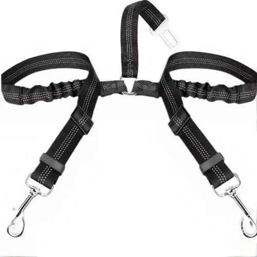 Dog Seat Belt, Double Dog Seatbelt Adjustable Vehicle Safety Leash with Elastic Bungee Buffer, Reflective No Tangle Y Shape Two