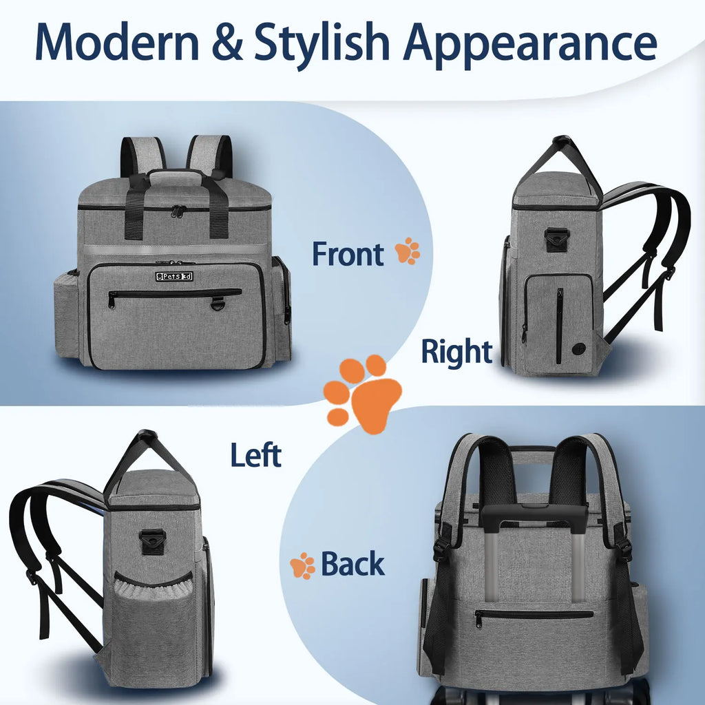 Outdoor Dog Organizer Bag with Bowl Set Traveling Storage Bag Large Multi-Function Pockets Pet Food Container Backpack