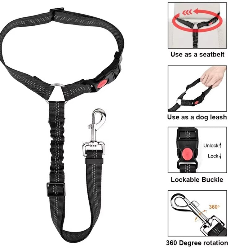 Reflective Dog Car Seat Belt /  Leash