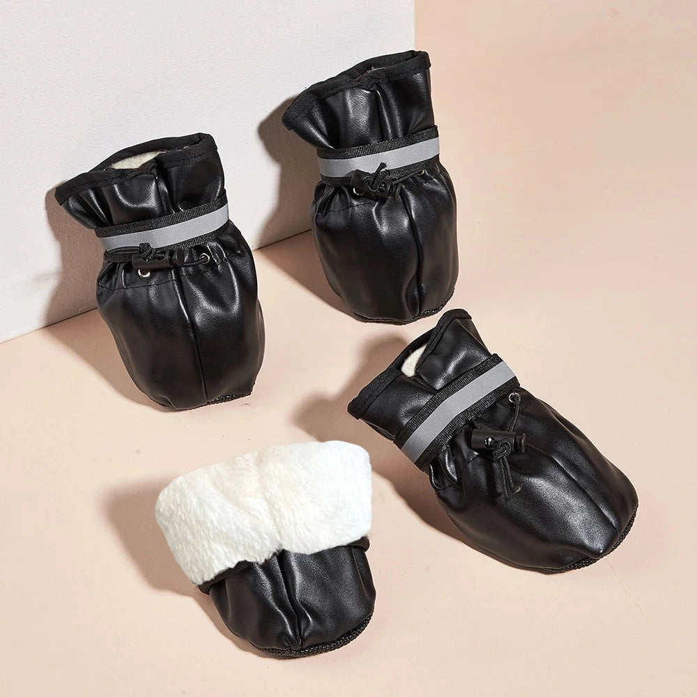 All Season 4 pcs Medium and Large Dog Shoes Outdoor and Indoor Dog Shoes With Reflective Closure Winter Warm Non-Slip Pet Puppy