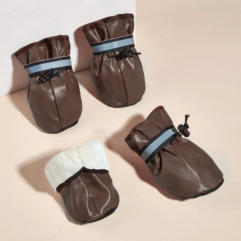 All Season 4 pcs Medium and Large Dog Shoes Outdoor and Indoor Dog Shoes With Reflective Closure Winter Warm Non-Slip Pet Puppy