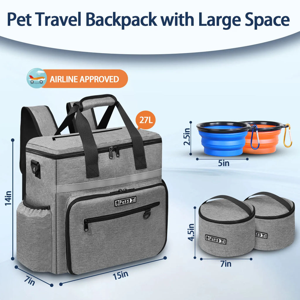 Outdoor Dog Organizer Bag with Bowl Set Traveling Storage Bag Large Multi-Function Pockets Pet Food Container Backpack